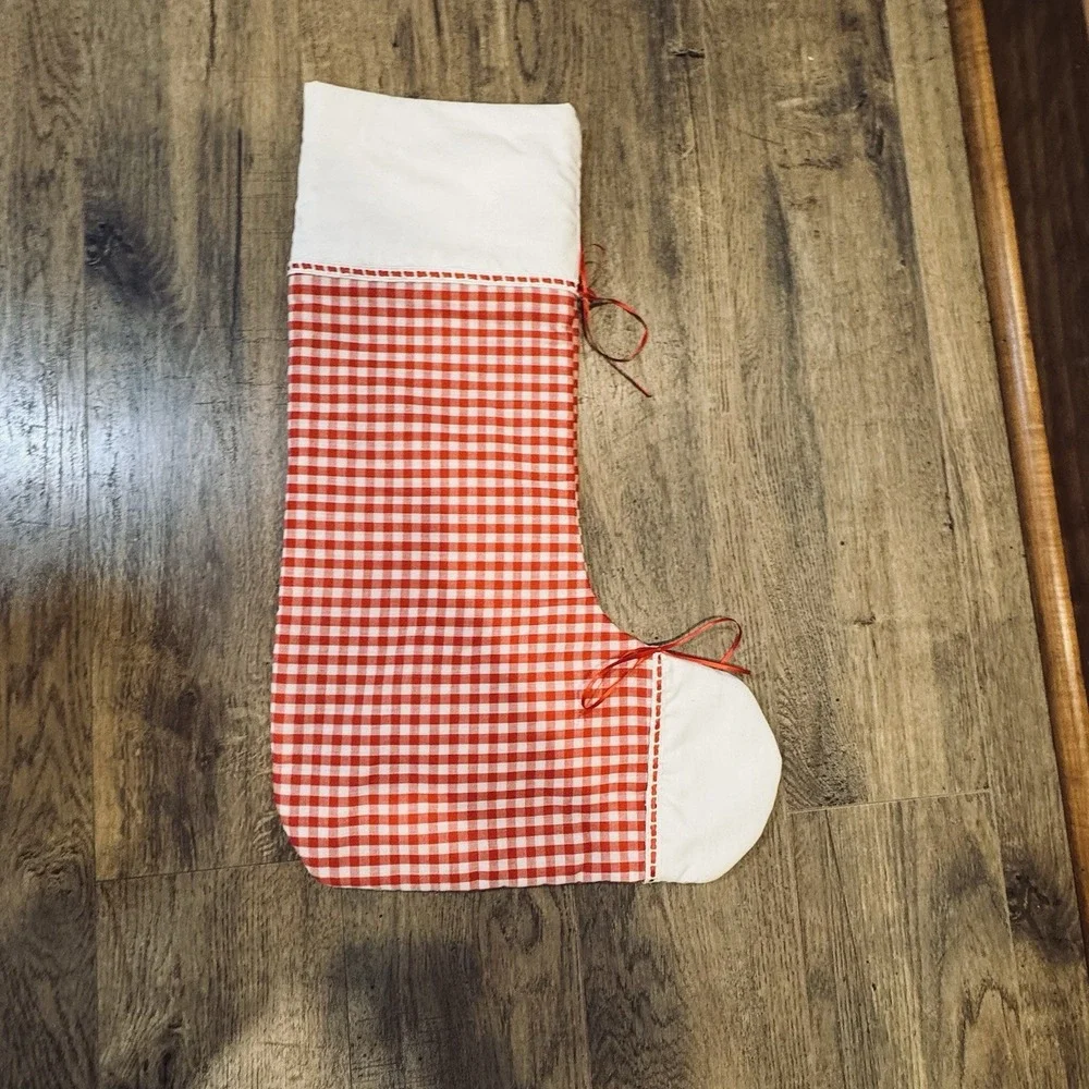 Set Of 2 Handmade Vintage Red Check Christmas Stockings 22